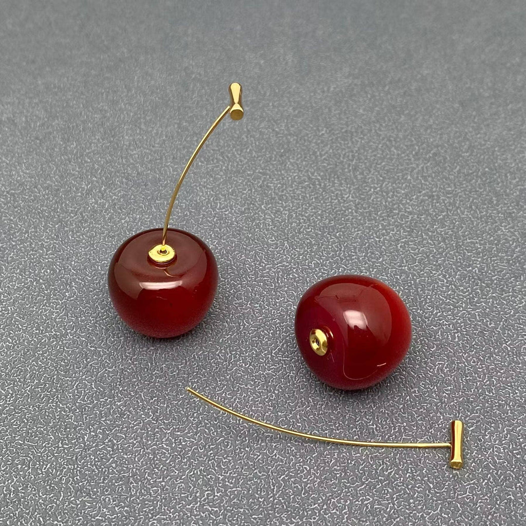 Resin Cherry Gold Plated Earrings