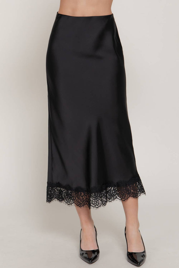 Black Satin and Lace Slip Skirt