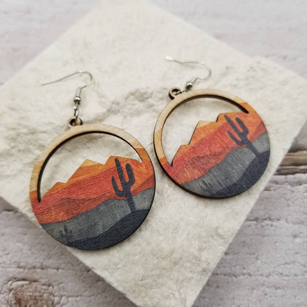 Desert Cactus Wood Earrings