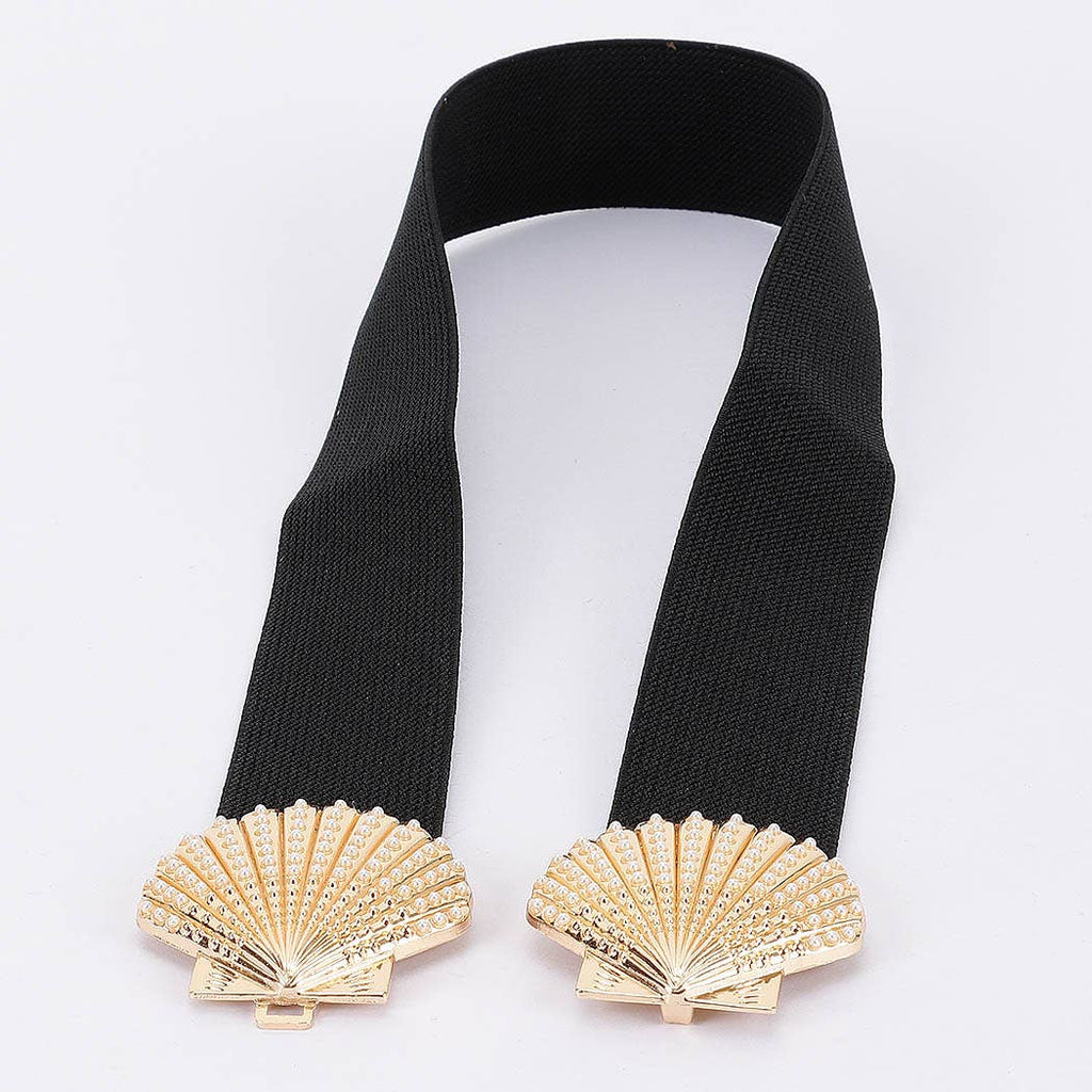 Shell Buckle Stretch Belt: Black