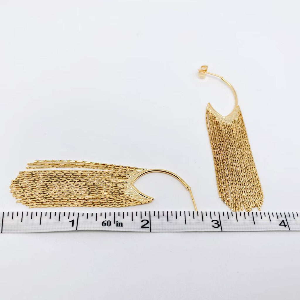 Gold-plated Chain Tassel Post Earrings