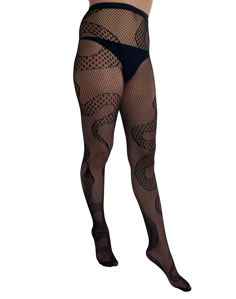 Snake Net Tights: Black / Plus Size