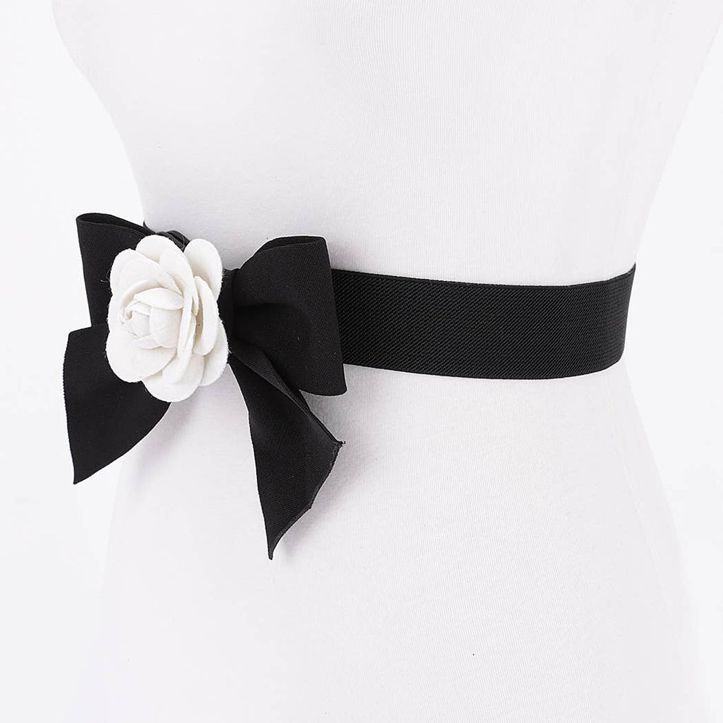 Parisienne Flower Bow Belt: Black