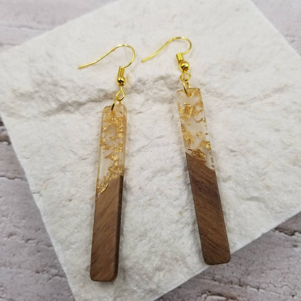 Gold Flake Resin Wood Earrings