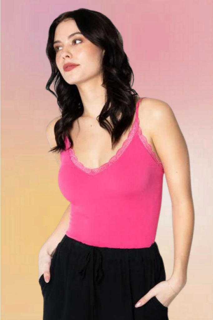 Lace Trimmed Bamboo Cami: Fuchsia