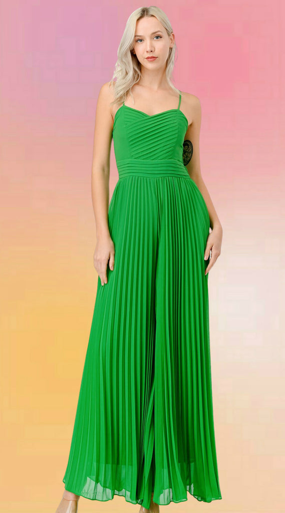 60's Green Pleated Jumpsuit