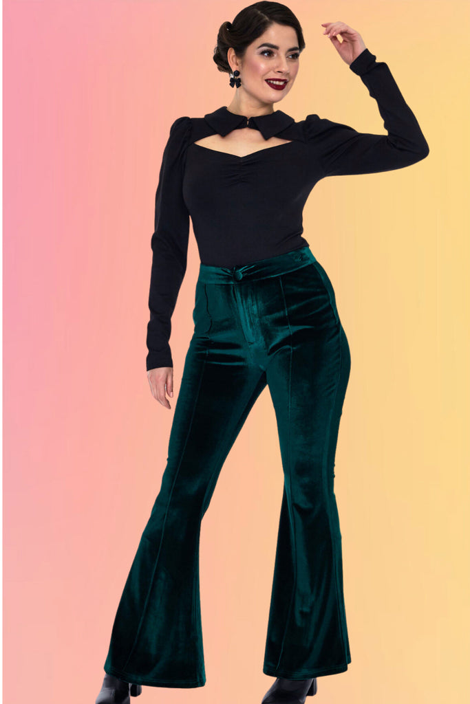 Green Velvet Flared Pants