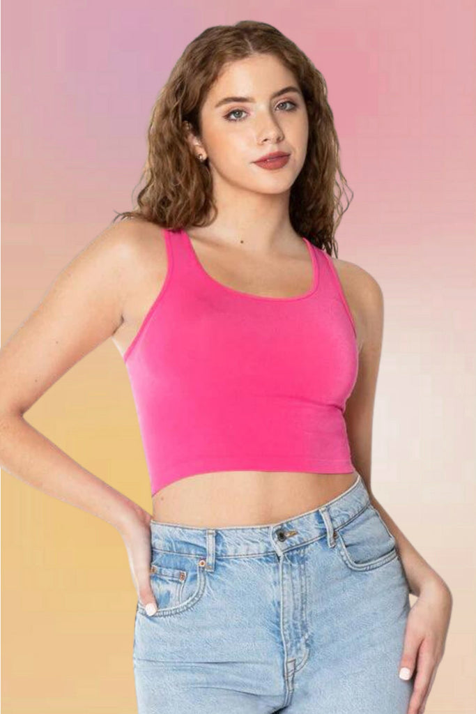 Bamboo Crop Tank Top: Hot Pink