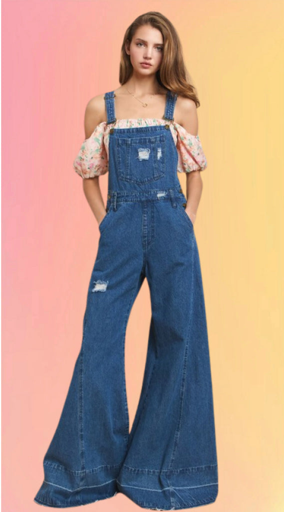 Janet Wide Leg Denim Overalls
