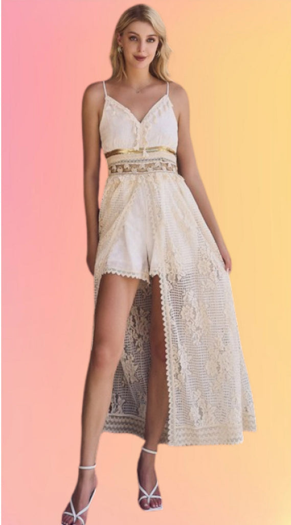 Lace Romper With Over Skirt