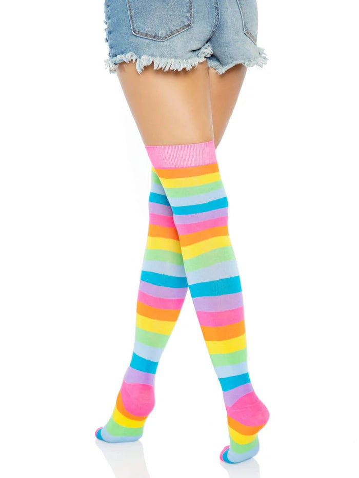 Neon Rainbow Thigh High Socks