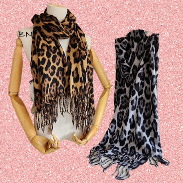 Grey Leopard Cashmere Feel Scarf