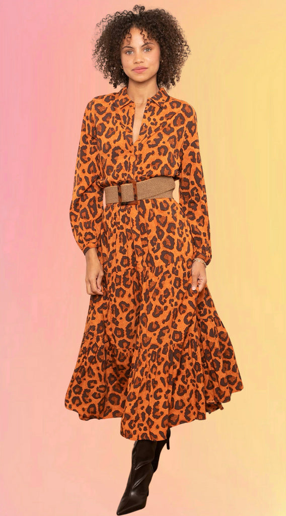 Loose Leopard Shirt Dress