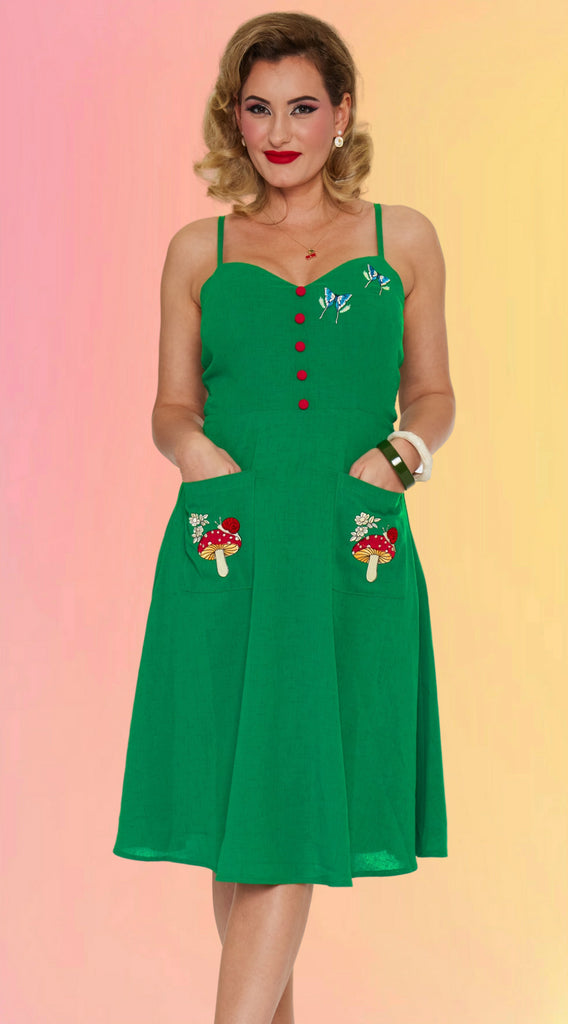 Mushroom Embroidered Swing Dress