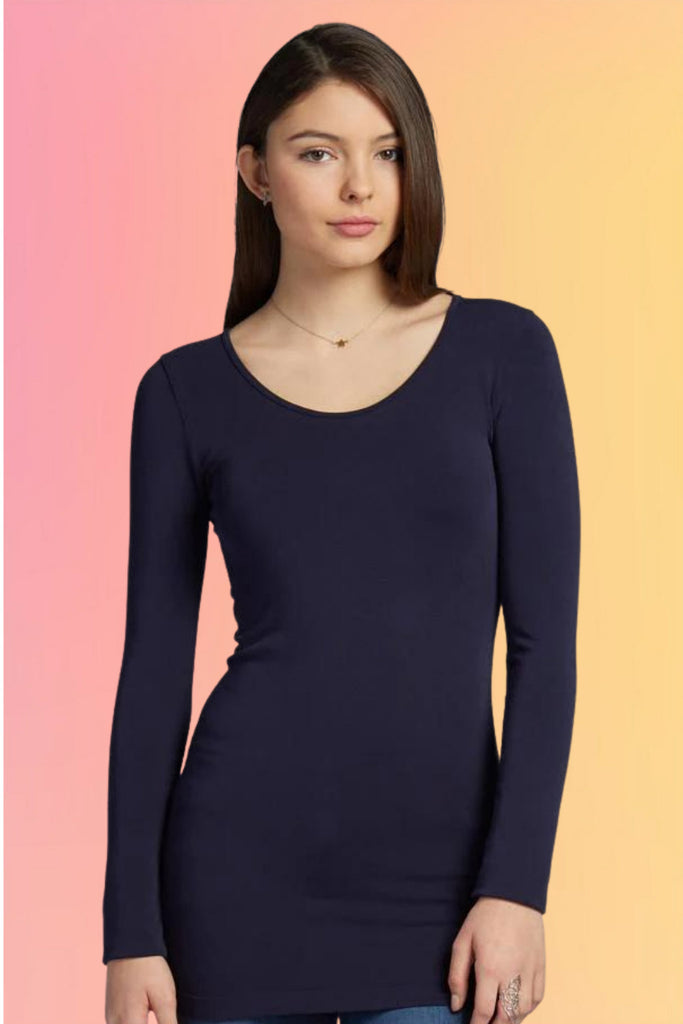 Bamboo Scoop Neck L/S Tee: Navy