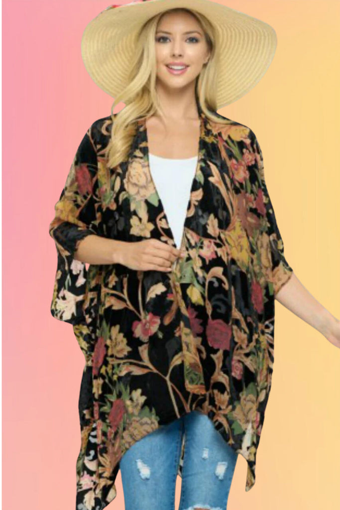 Nouveau Floral Velvet Kimono