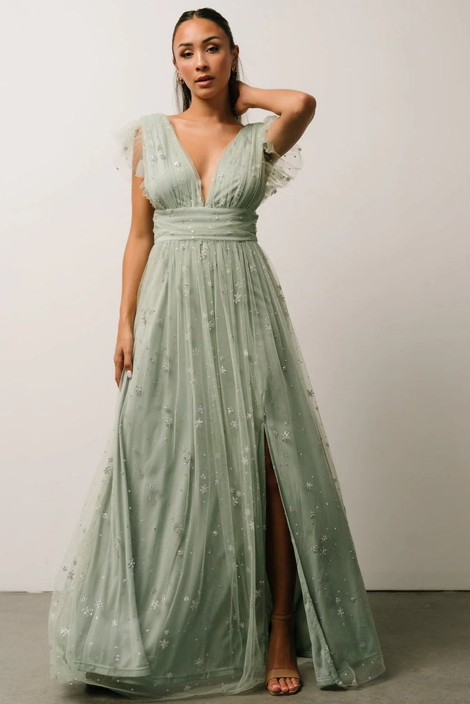 Sage Glitter Maxi Dress