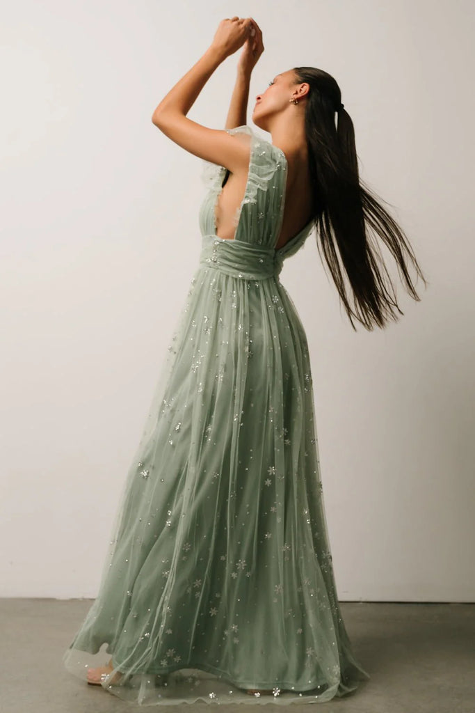 Sage Glitter Maxi Dress