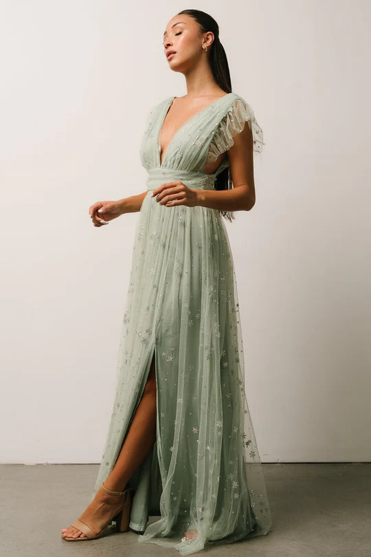 Sage Glitter Maxi Dress