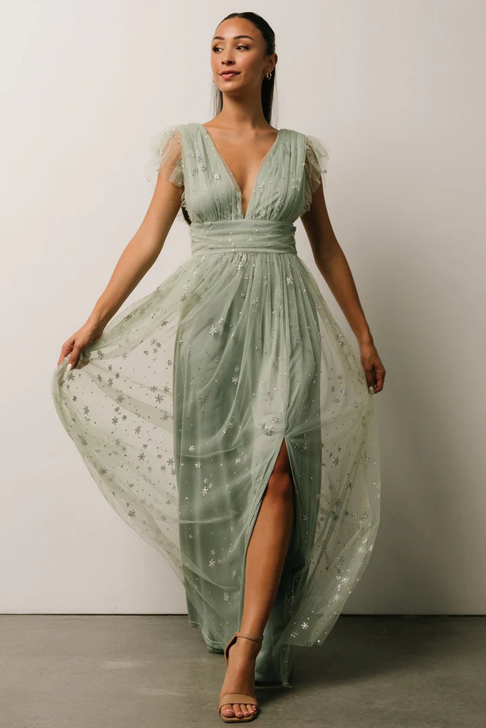 Sage Glitter Maxi Dress