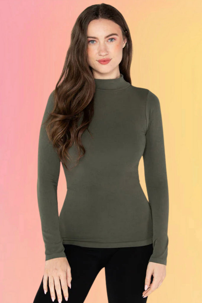 Bamboo Mock Neck L/S Top: Olive