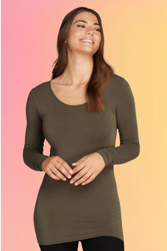 Bamboo Scoop Neck L/S Tee: Olive