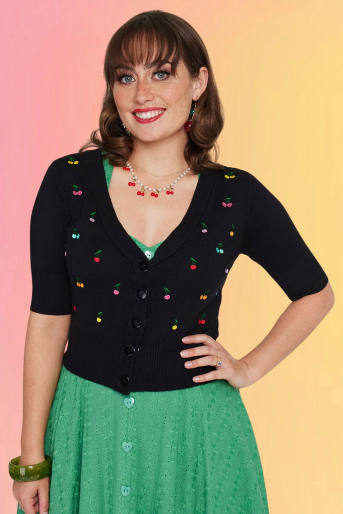 Rainbow Embroidered Cherries Cardigan