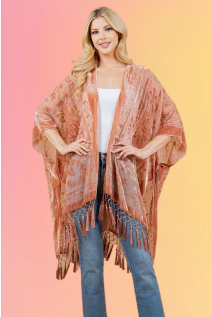 Vintage Velvet Kimono: Apricot Rose