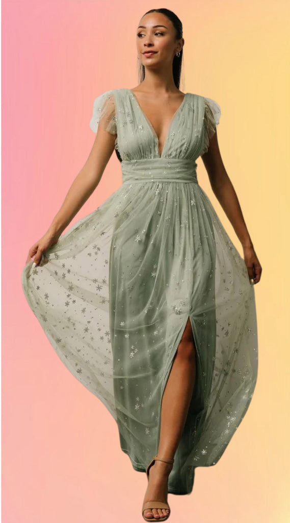 Sage Glitter Maxi Dress