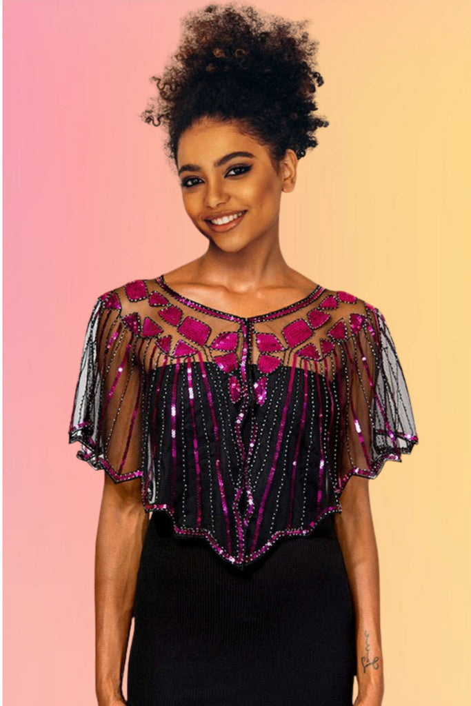 Sequin Embellished Shawl: Fuchsia