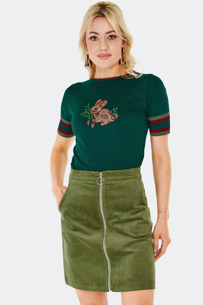 Corduroy Zip Mini Skirt: Green