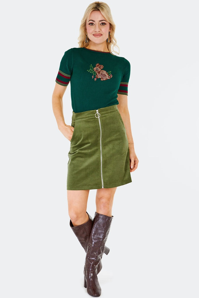 Corduroy Zip Mini Skirt: Green