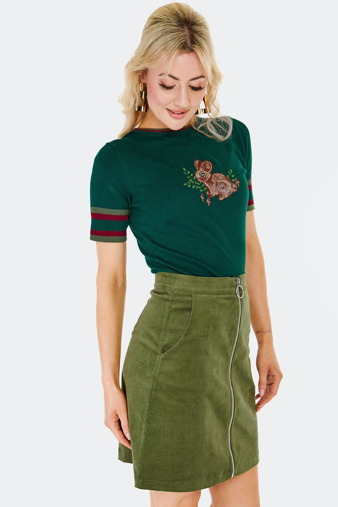 Corduroy Zip Mini Skirt: Green