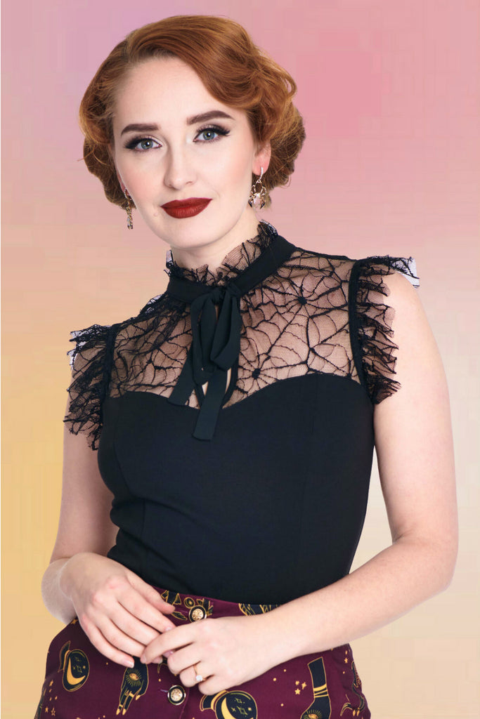 Web Lace Tie Collar Top