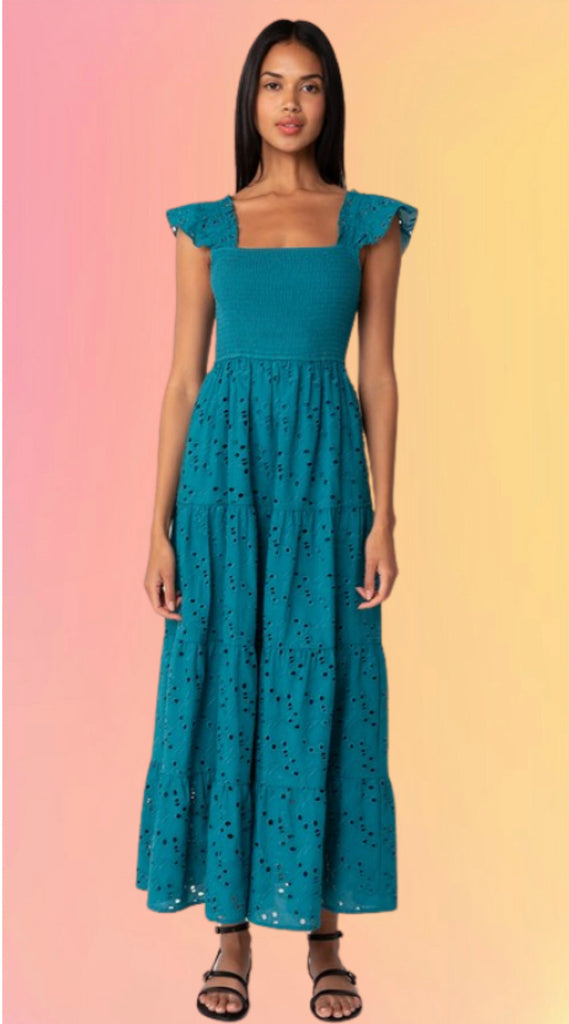 Teal Cotton Eyelet dress
