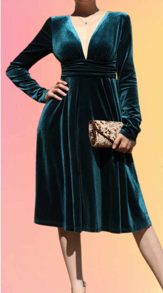 Teal Reveal Velvet Midi Dress