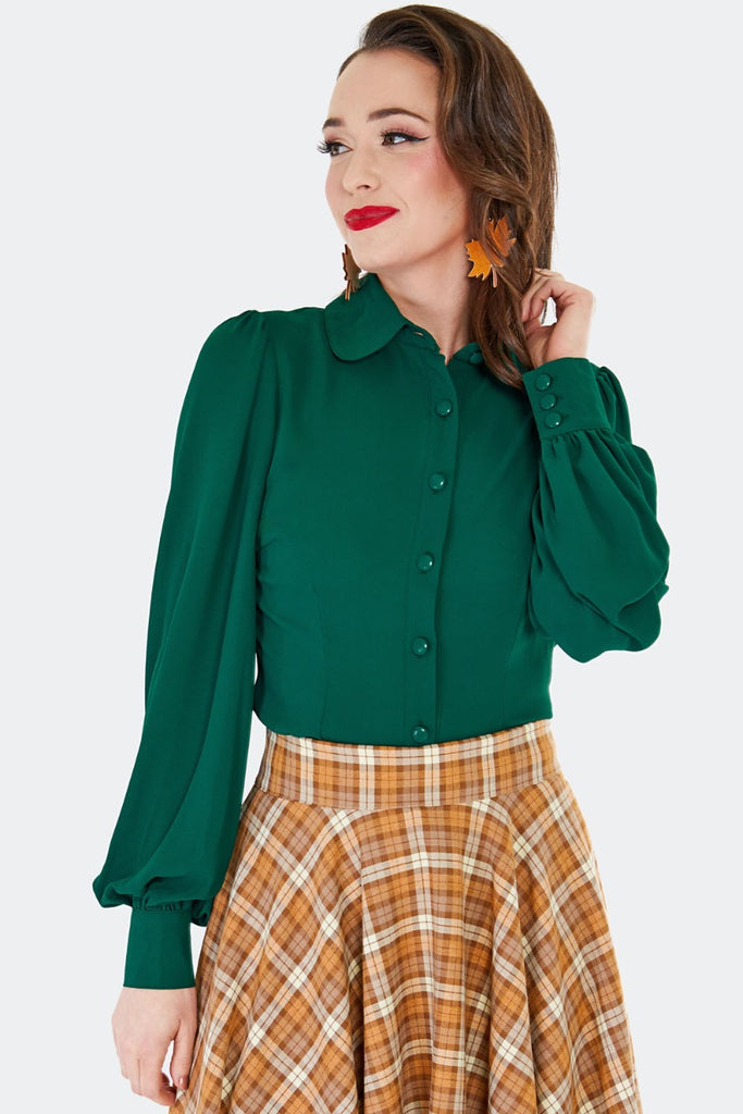 Peter Pan Collar Blouse: Green