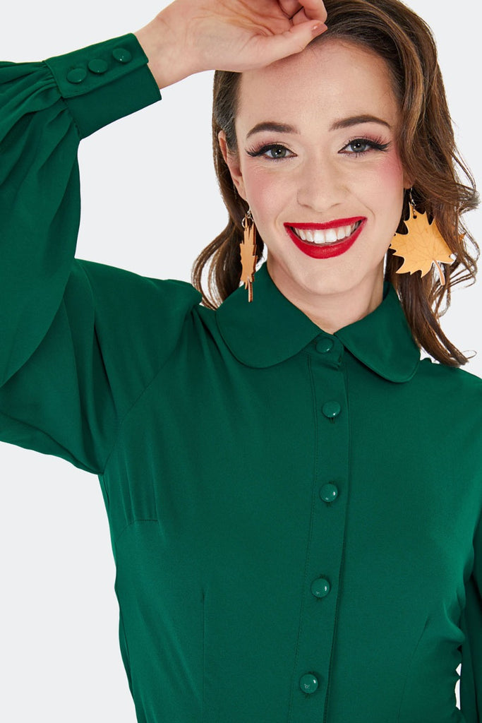 Peter Pan Collar Blouse: Green