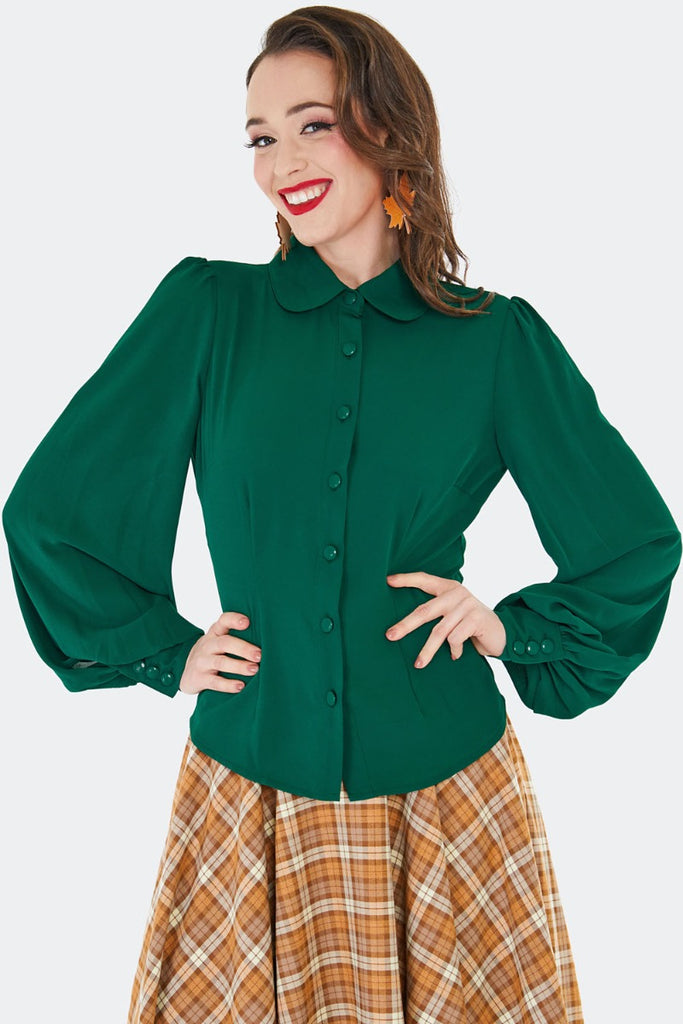Peter Pan Collar Blouse: Green