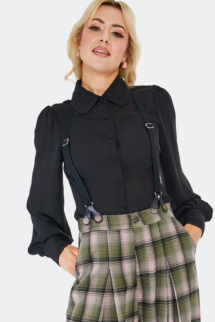 Plaid Flare Suspender Pants