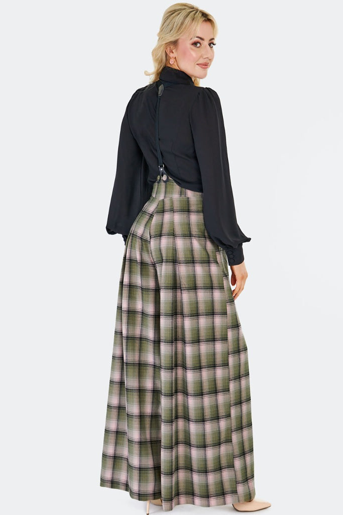 Plaid Flare Suspender Pants