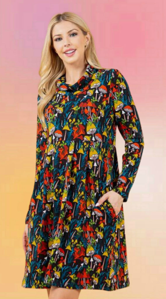 Trippy Mushrooms Soft Knit Dress