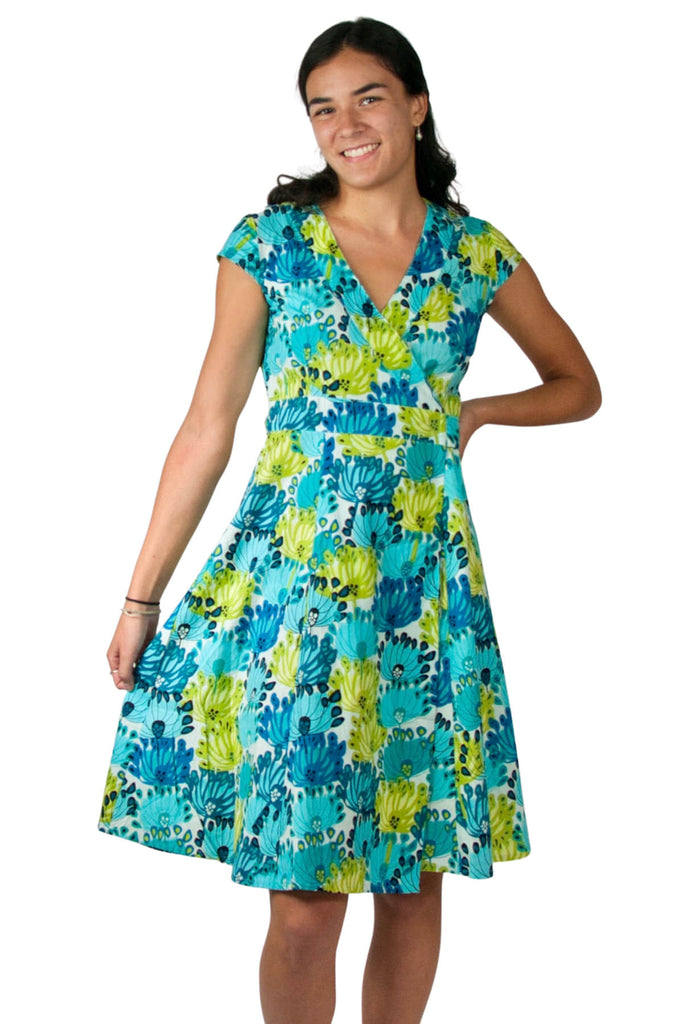 Peacock Flower Cotton Wrap Dress