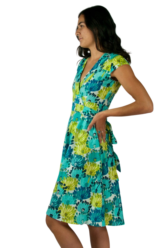 Peacock Flower Cotton Wrap Dress