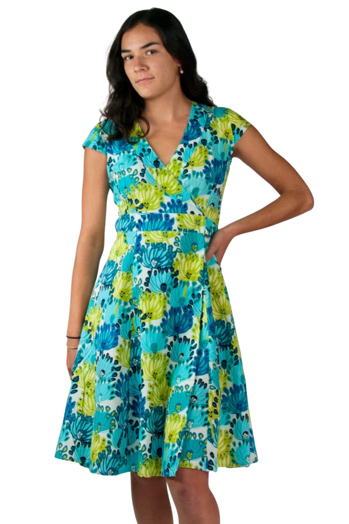 Peacock Flower Cotton Wrap Dress