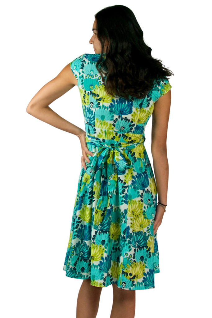 Peacock Flower Cotton Wrap Dress