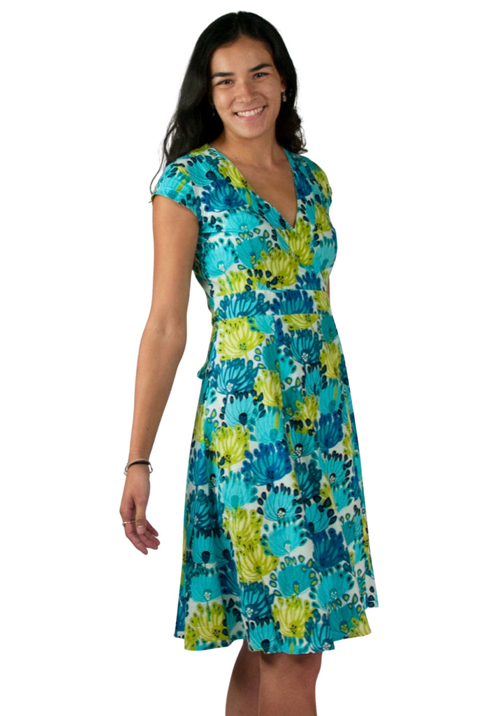 Peacock Flower Cotton Wrap Dress