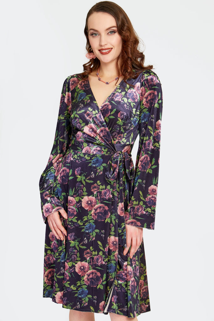 Floral Velvet Wrap Dress