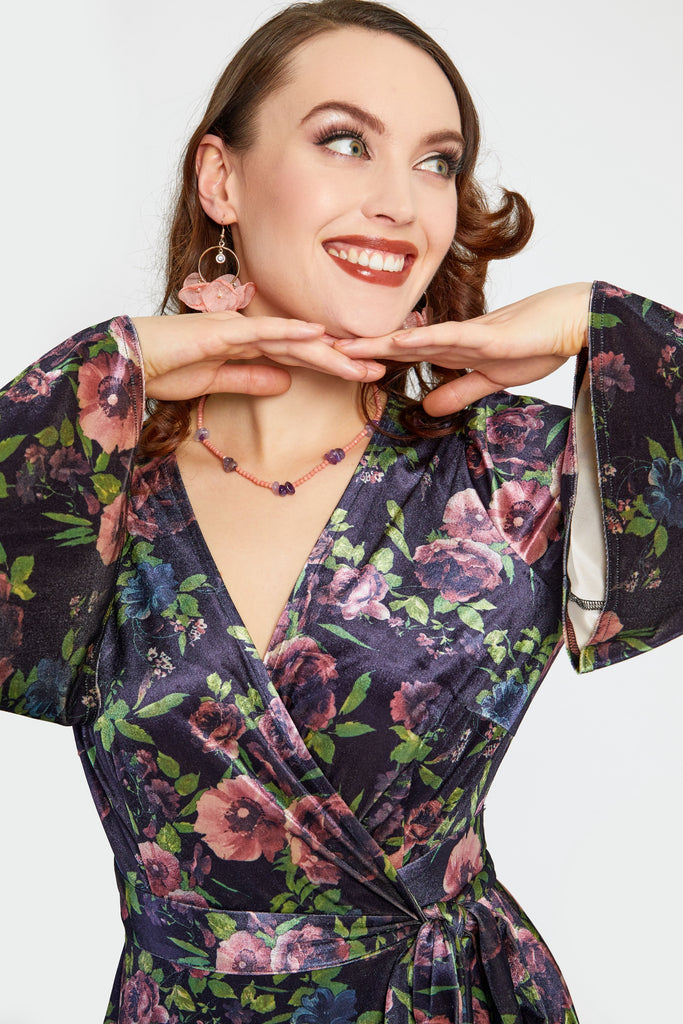 Floral Velvet Wrap Dress
