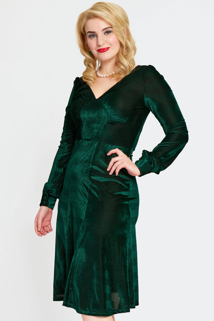 ZigZag Green Velvet Dress